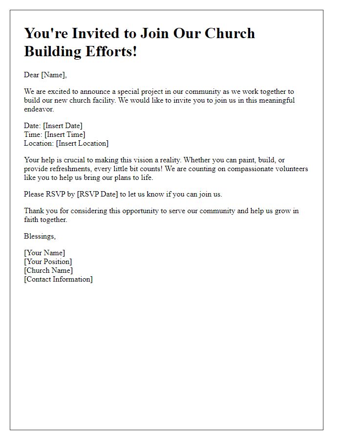 Letter template of volunteer invitation for church building efforts