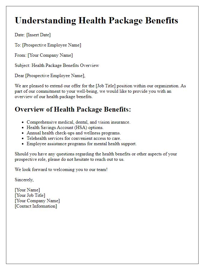 Letter template of understanding health package benefits for prospective roles