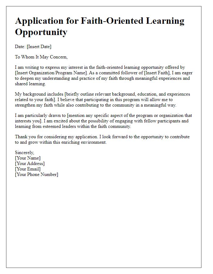 Letter template of application for a faith-oriented learning opportunity