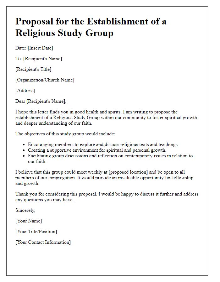 Letter template of proposal for establishing a religious study group