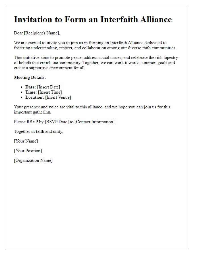 Letter template of interfaith alliance formation invitation