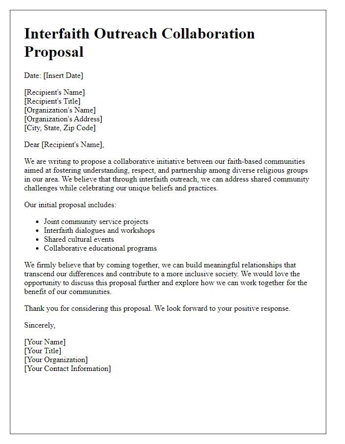 Letter template of interfaith outreach collaboration proposal