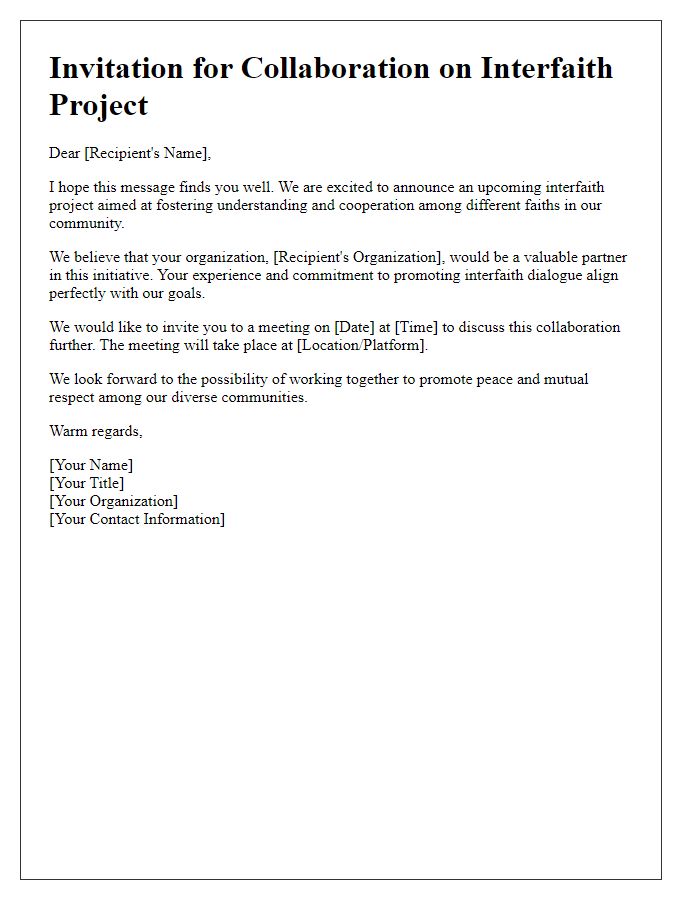 Letter template of interfaith project collaboration invitation