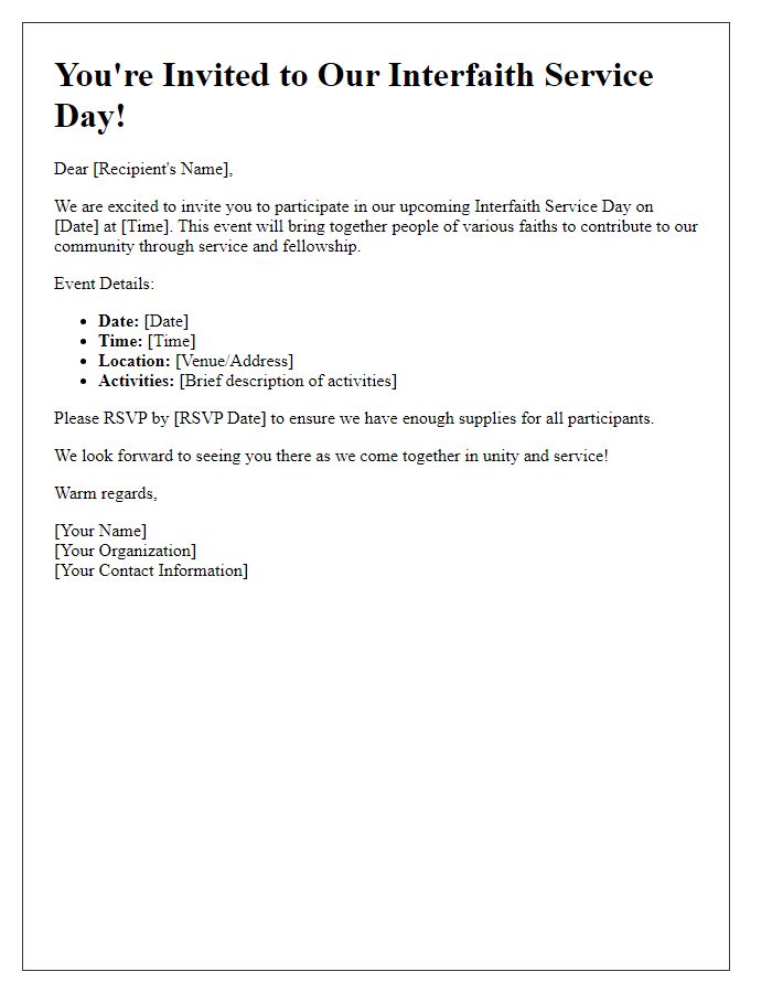 Letter template of interfaith service day invitation