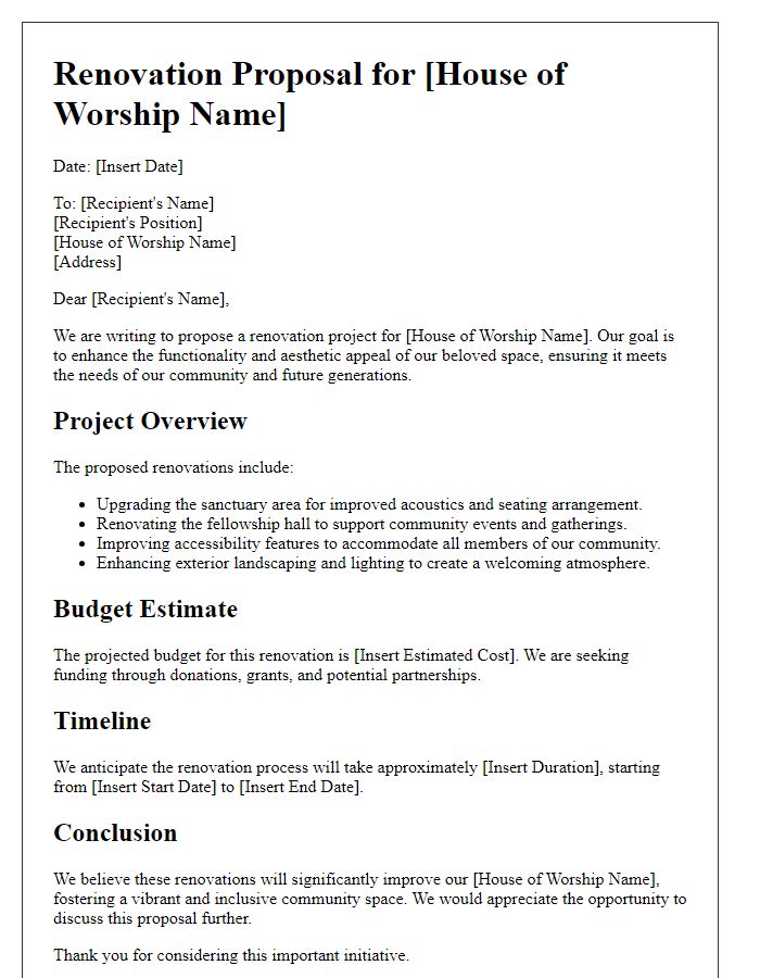 Letter template of renovation proposal for house of worship