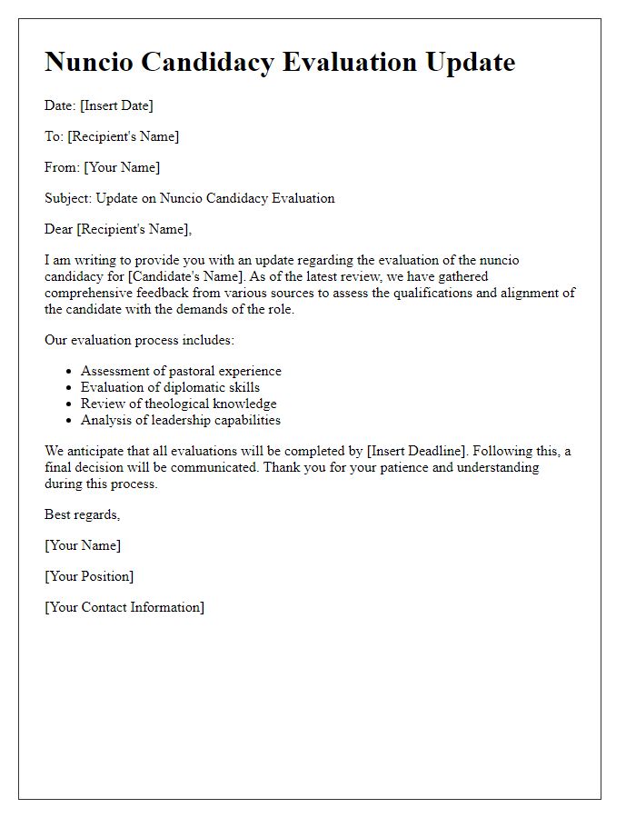 Letter template of nuncio candidacy evaluation update