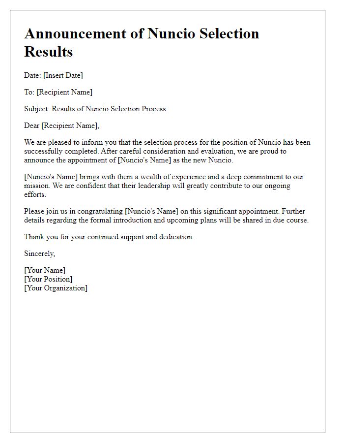 Letter template of nuncio selection results announcement