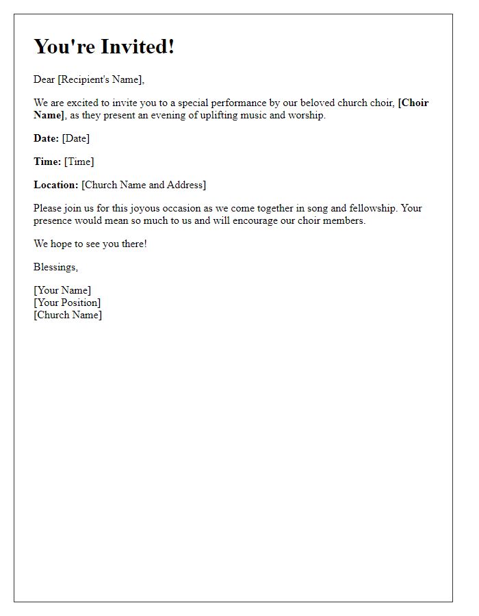 Letter template of special invitation for church choir performance.