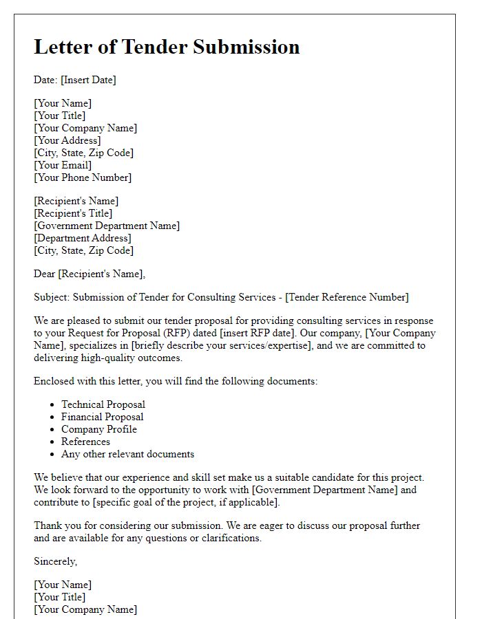 Letter template of government tender submission for consulting services