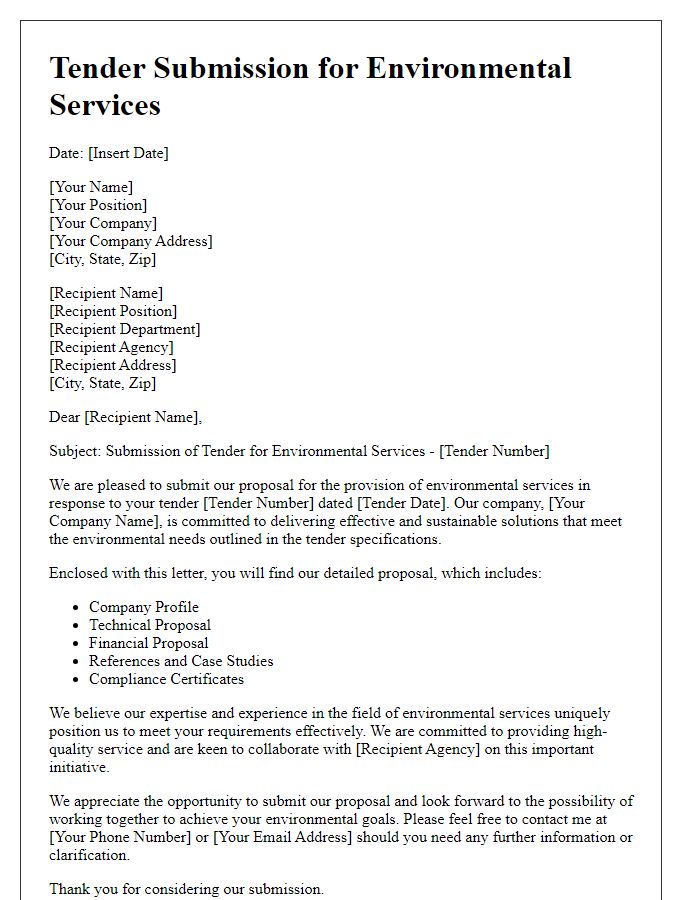 Letter template of government tender submission for environmental services