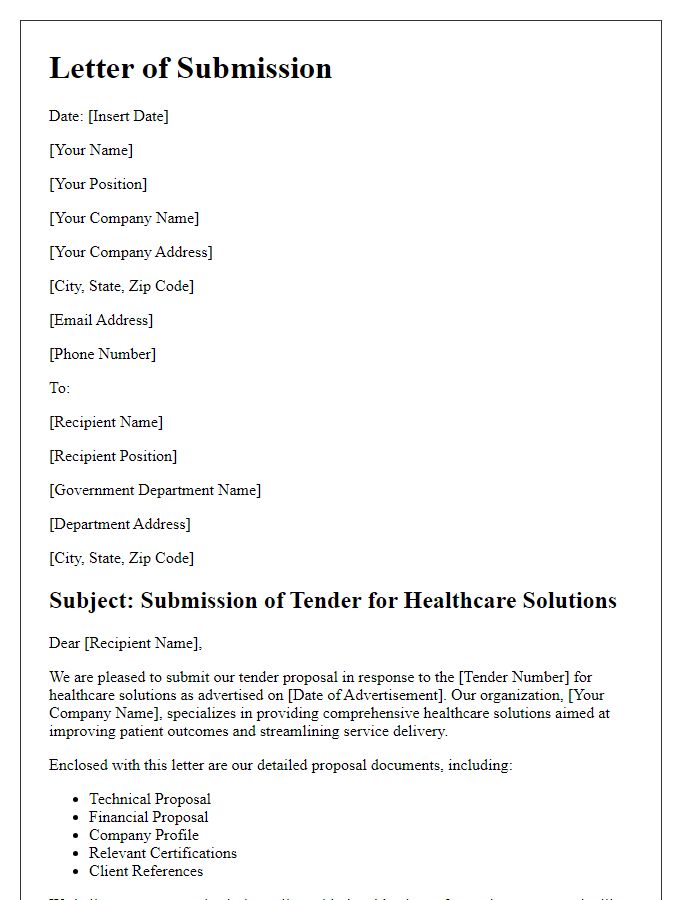 Letter template of government tender submission for healthcare solutions