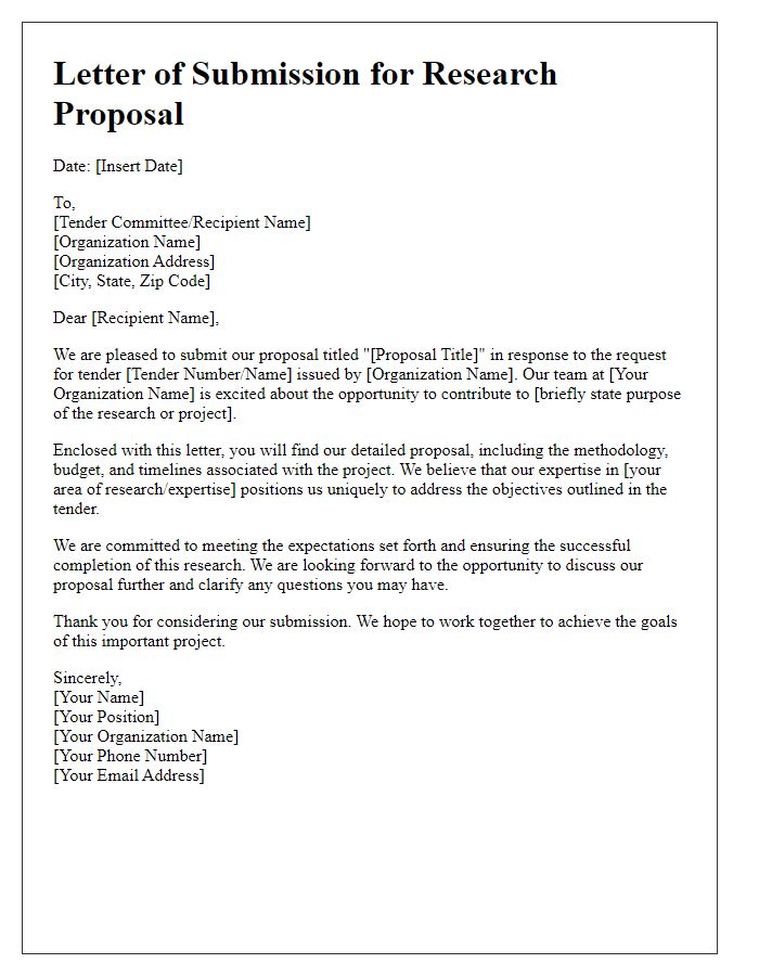 Letter template of government tender submission for research proposals