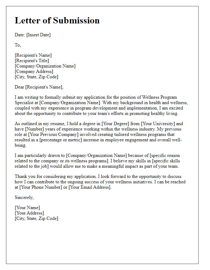 Letter template of submission for wellness program specialist application