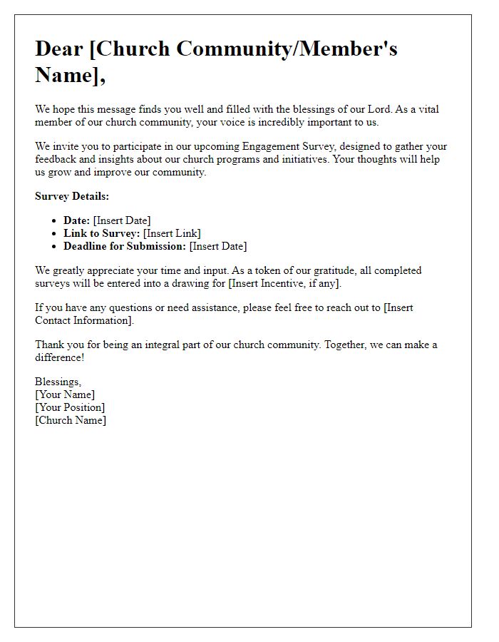 Letter template of engagement survey invitation for church community