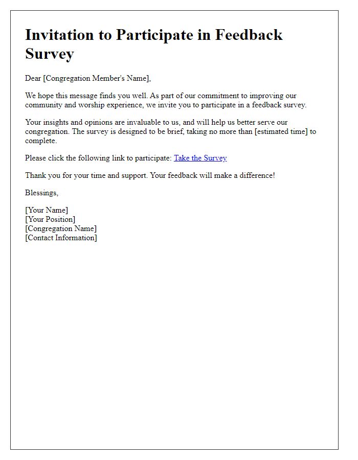 Letter template of survey invitation for congregational feedback