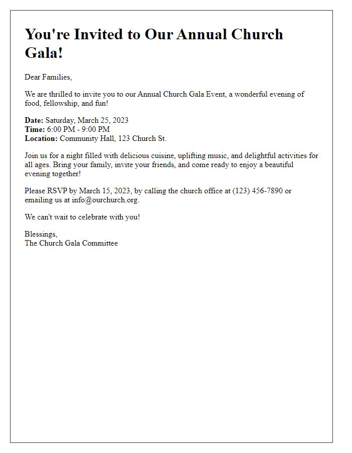 Letter template of Church Gala Event Invitation for Families