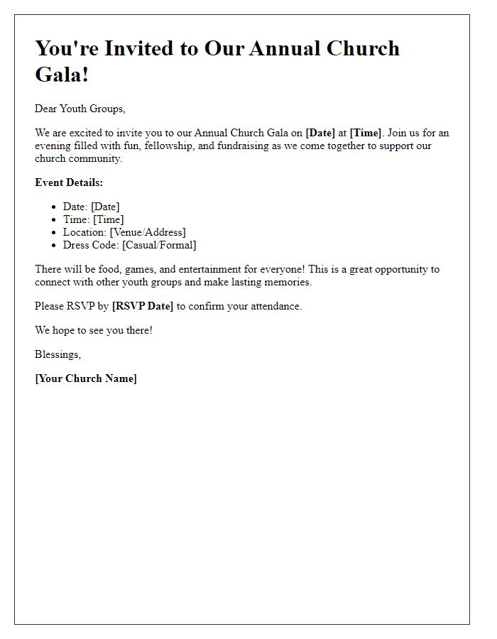 Letter template of Church Gala Event Invitation for Youth Groups