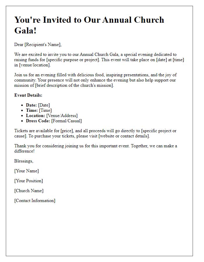 Letter template of Church Gala Fundraising Invitation