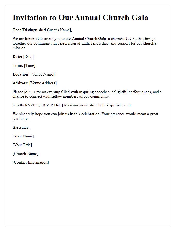 Letter template of Church Gala Invitation for Distinguished Guests