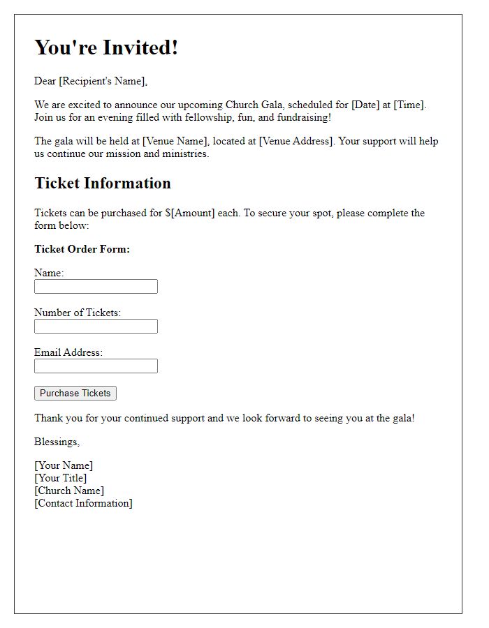 Letter template of Church Gala Ticket Purchase Invitation