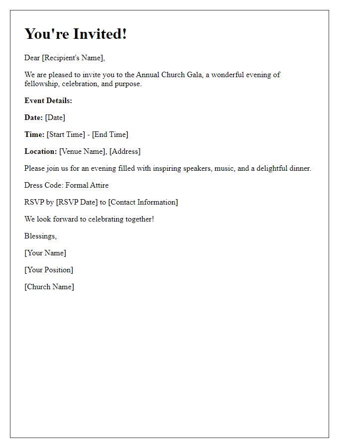 Letter template of Formal Church Gala Invitation