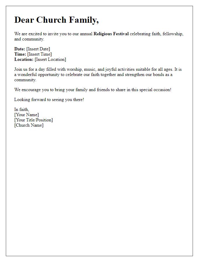 Letter template of Religious Festival Invitation for Church Members