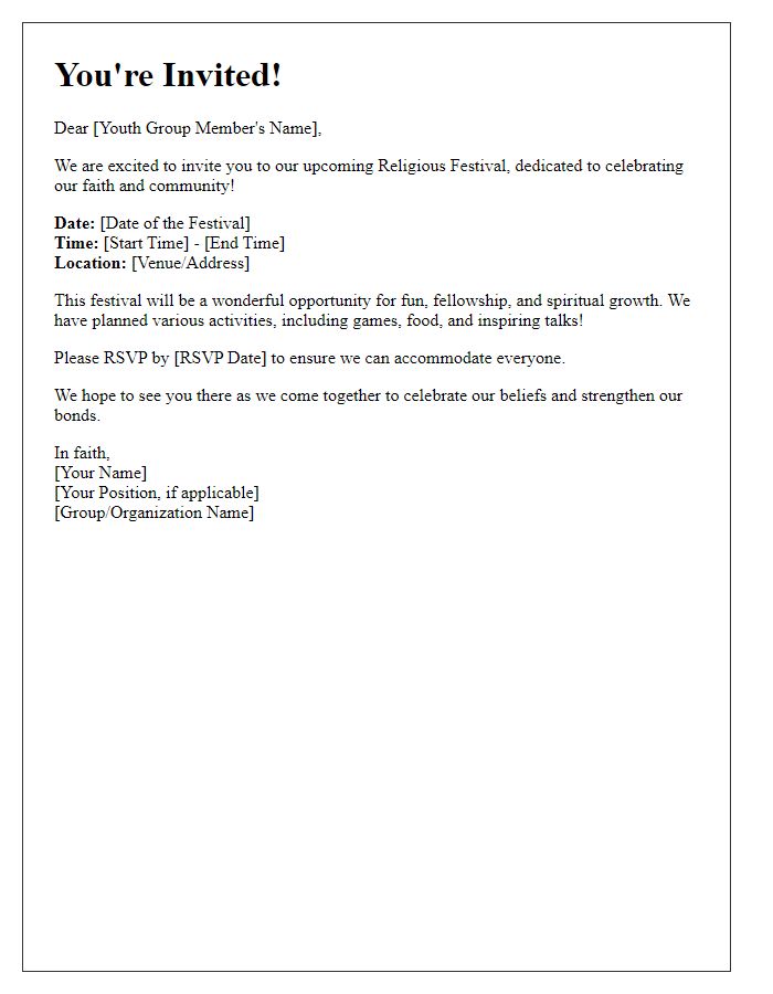 Letter template of Religious Festival Invitation for Youth Group