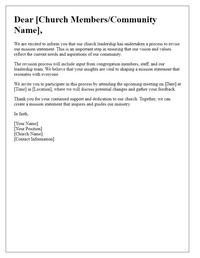 Letter template of church mission statement revision notification