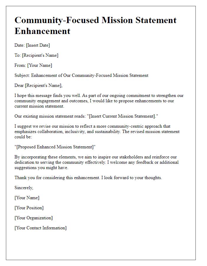 Letter template of community-focused mission statement enhancement