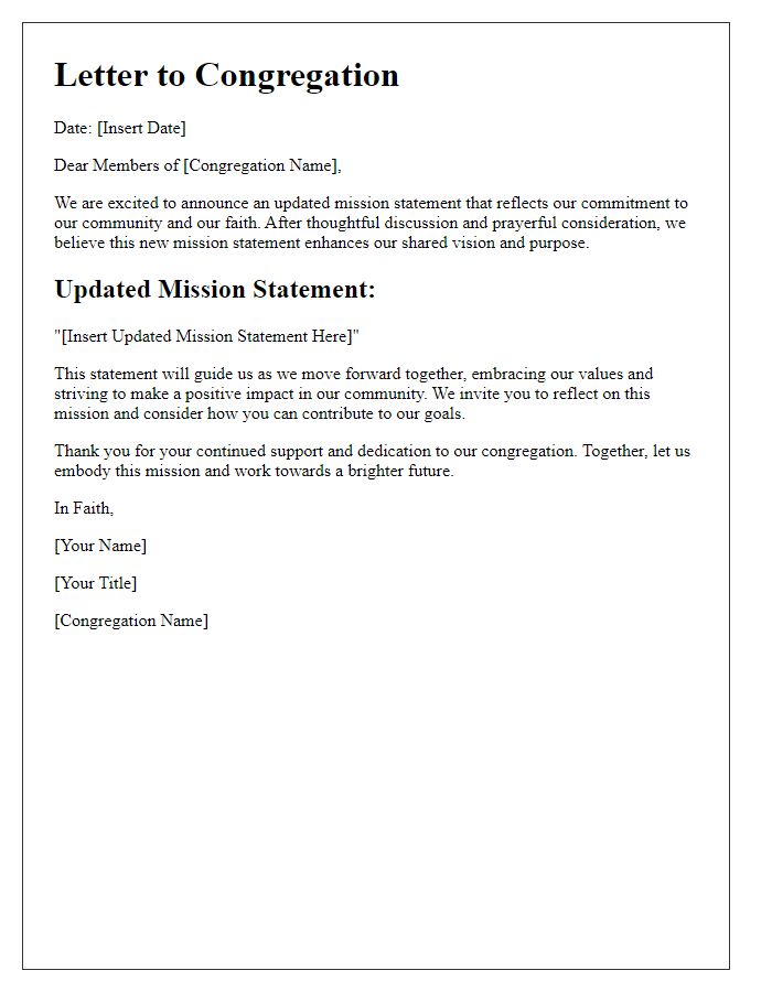 Letter template of updated mission statement for congregation