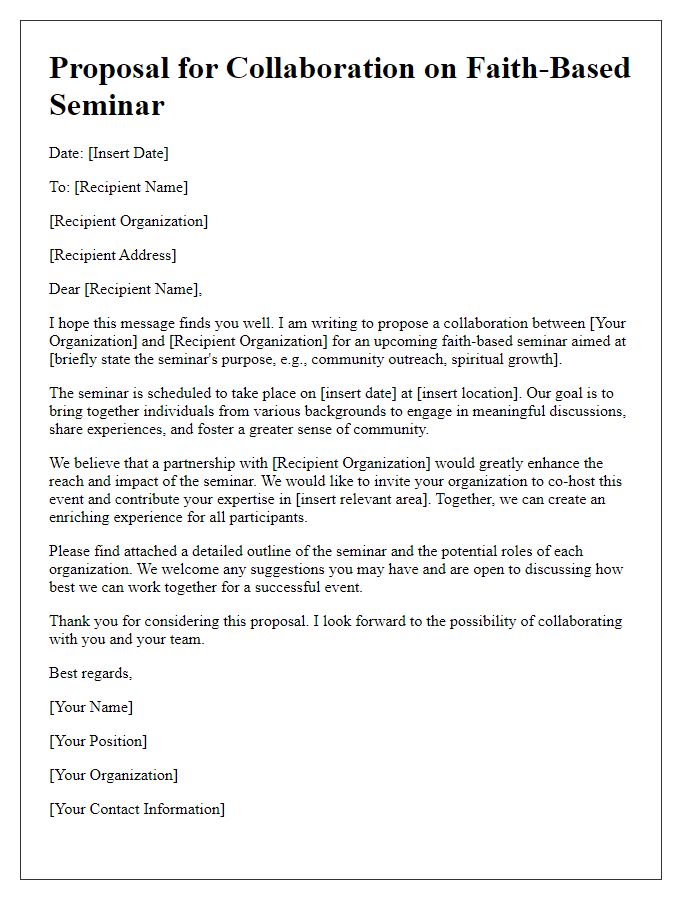 Letter template of proposal for faith-based seminar collaboration