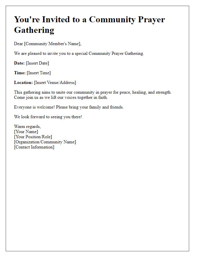 Letter template of community prayer gathering invitation