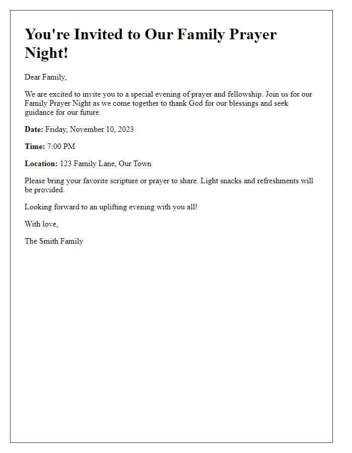 Letter template of family prayer night invitation