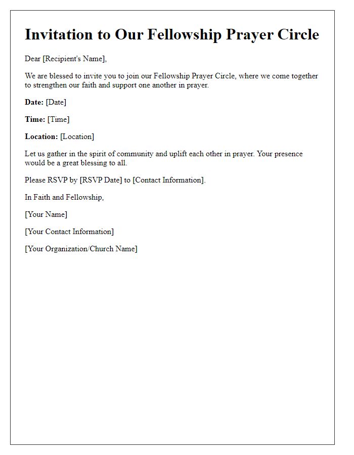 Letter template of fellowship prayer circle invitation