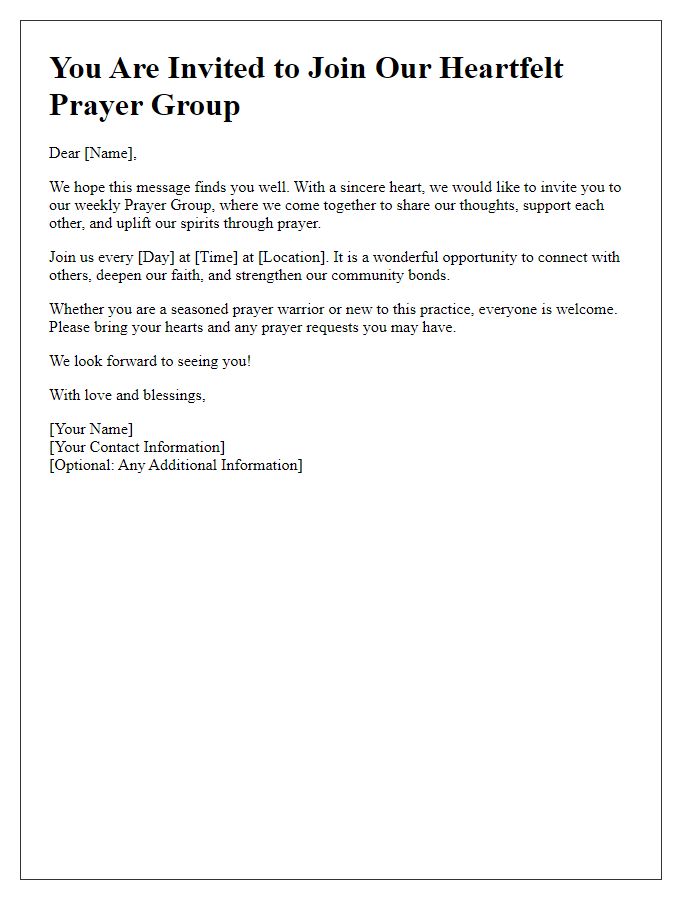 Letter template of heartfelt prayer group invitation