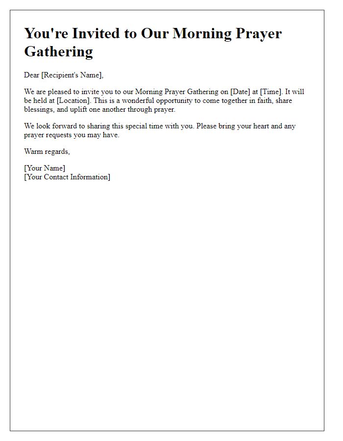 Letter template of morning prayer gathering invitation