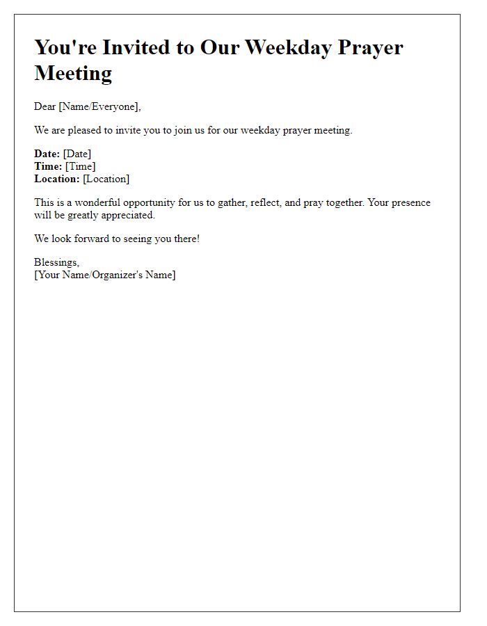 Letter template of weekday prayer meeting invitation