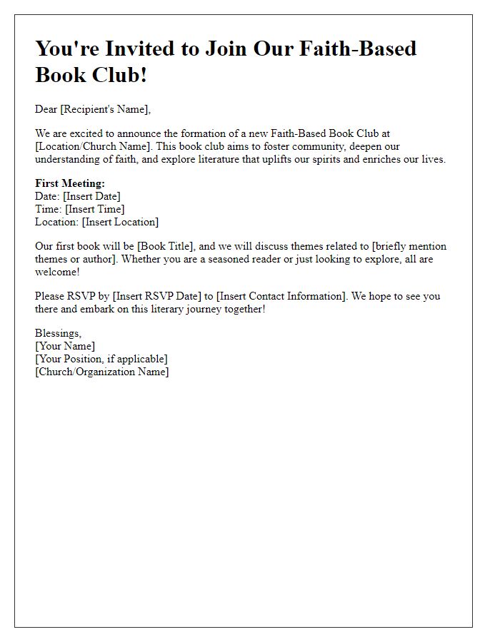 Letter template of announcement for the formation of a faith-based book club