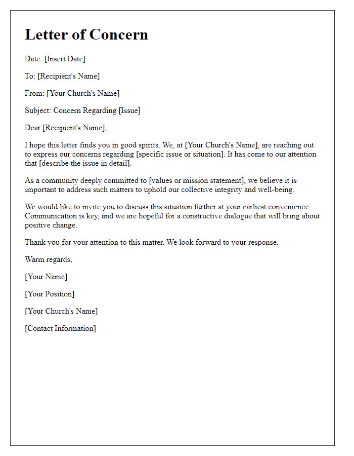 Letter template of church concern addressing