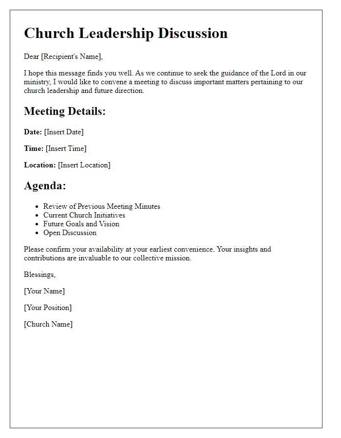 Letter template of church leadership discussion