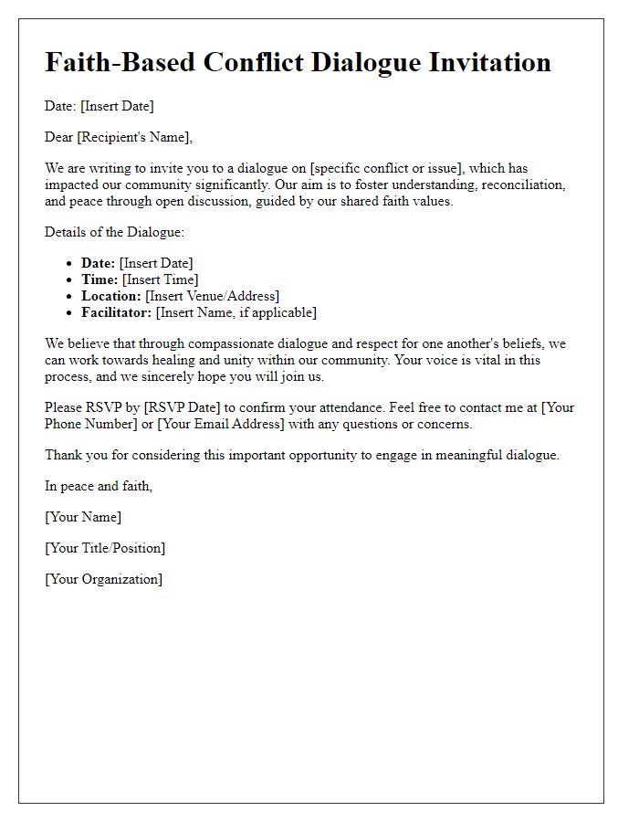 Letter template of faith-based conflict dialogue