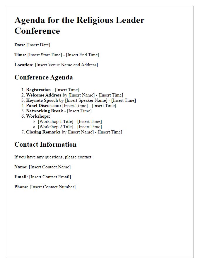 Letter template of agenda for religious leader conference