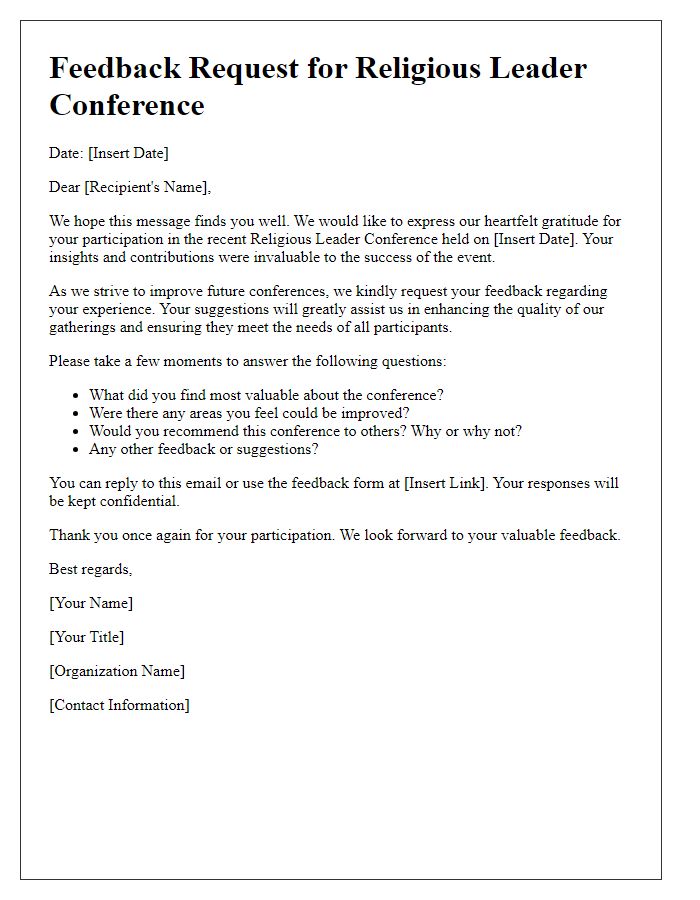 Letter template of feedback request for religious leader conference