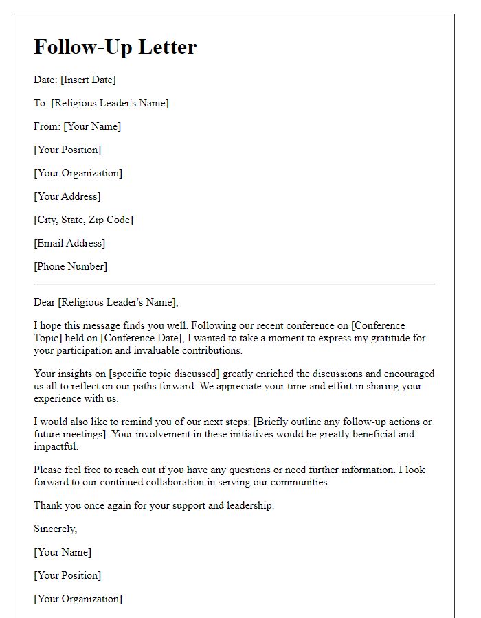 Letter template of follow-up for religious leader conference