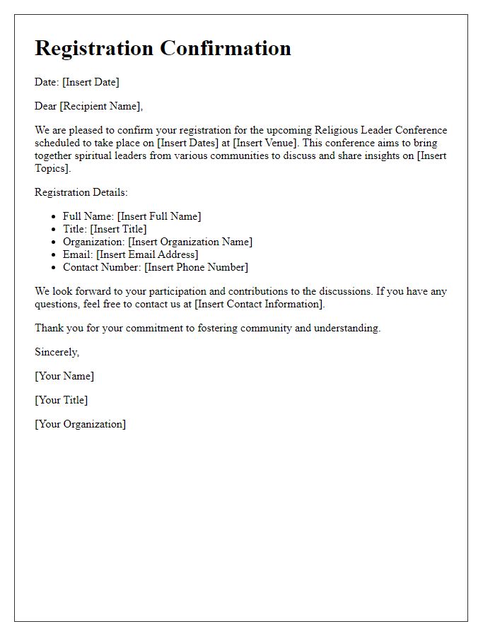 Letter template of registration for religious leader conference