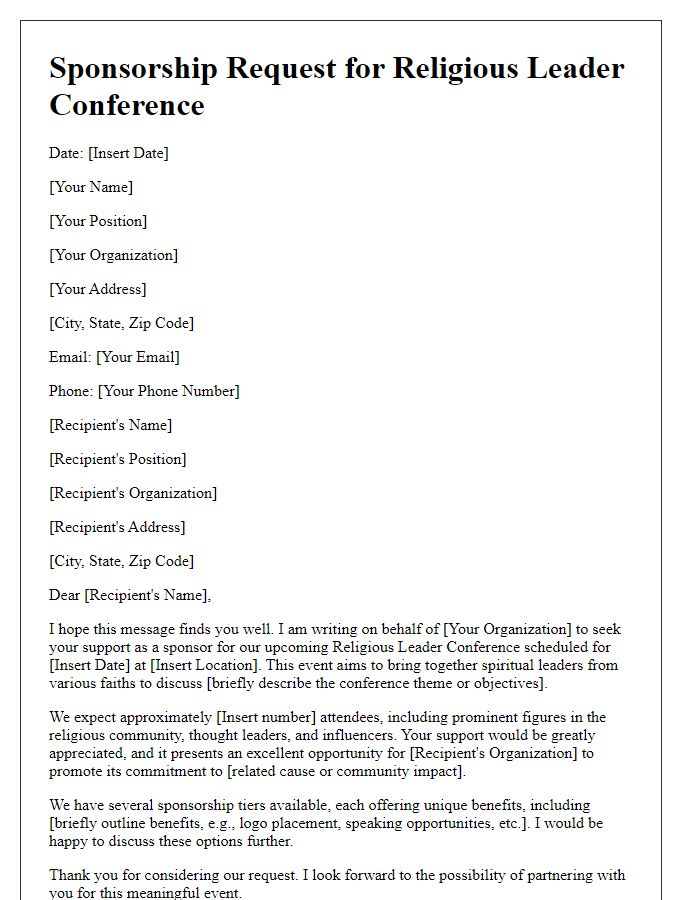 Letter template of sponsorship request for religious leader conference