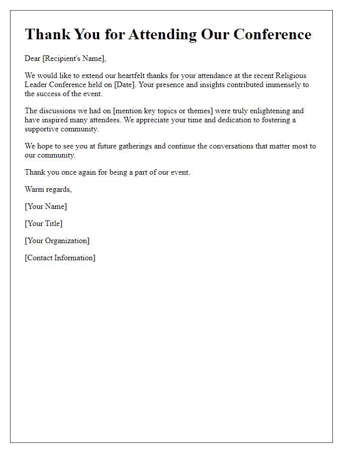 Letter template of thank you for attending religious leader conference