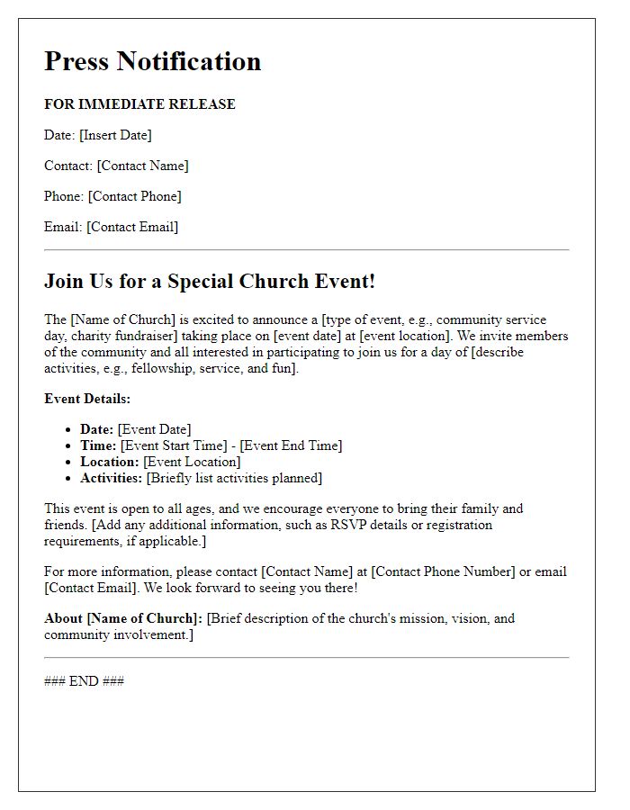 Letter template of church event press notification