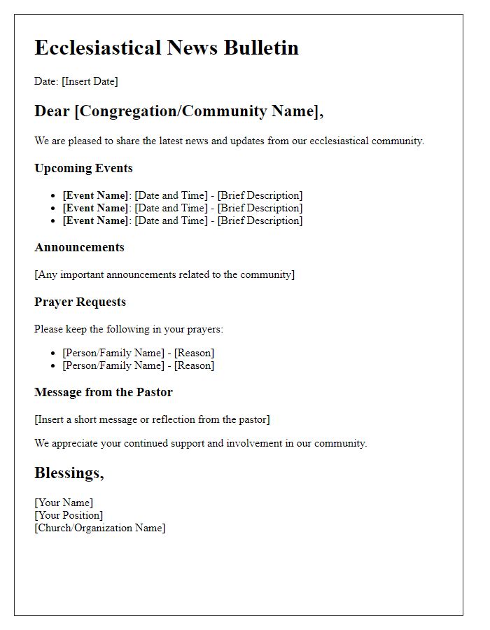 Letter template of ecclesiastical news bulletin