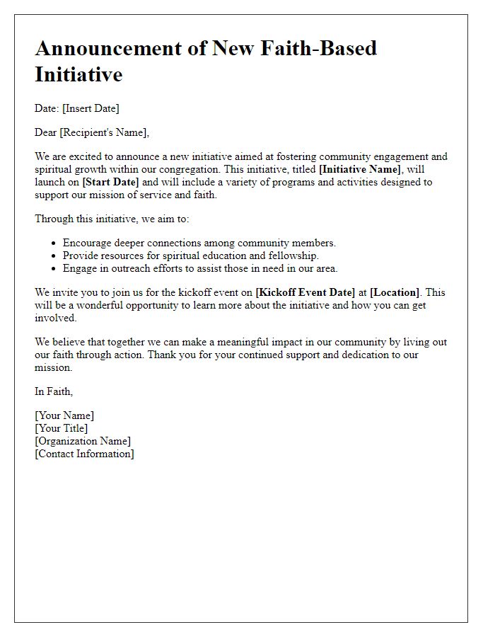 Letter template of faith-based initiative announcement